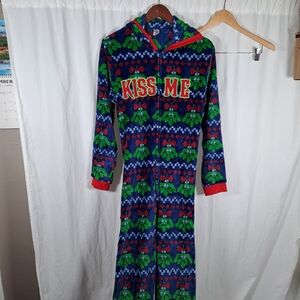 Festive 'Kiss Me' Hooded Onesie Christmas Costume S